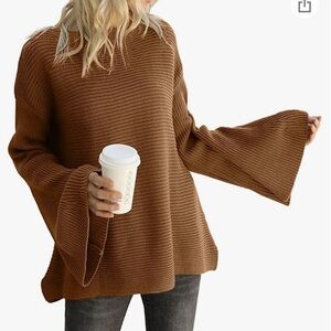 Cherfly knit sweater roast - long bell sleeves boxy relaxed soft Sz S